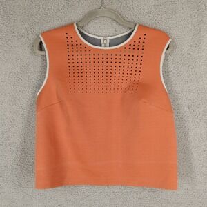 Clover Canyon‎ Women's Large Sleeveless Top Laser Cutout Scuba Blouse Orange